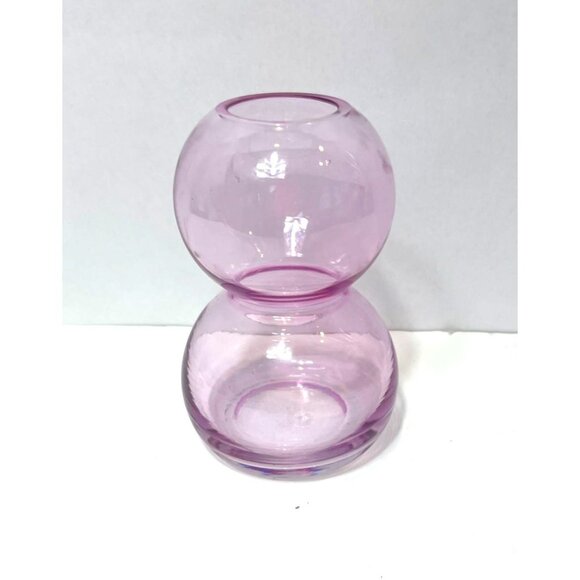 Droplet Bubble Vase Pink Hand Blown Glass 7"H Double Orb Modern Decorative Piece - Picture 1 of 6